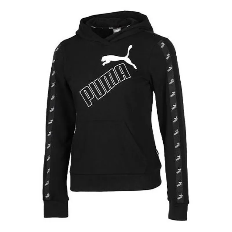 (WMNS) Puma Amplified Fleece Hoodie 'Black White' 586595-01 made by Puma