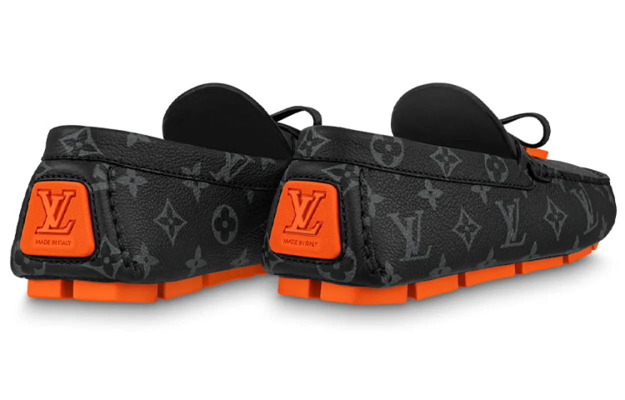 Louis Vuitton Black Monogram Canvas Driving Loafers with Orange Accents Louis Vuitton Moccasin Black Casual Shoes for Men | eBay main image 3