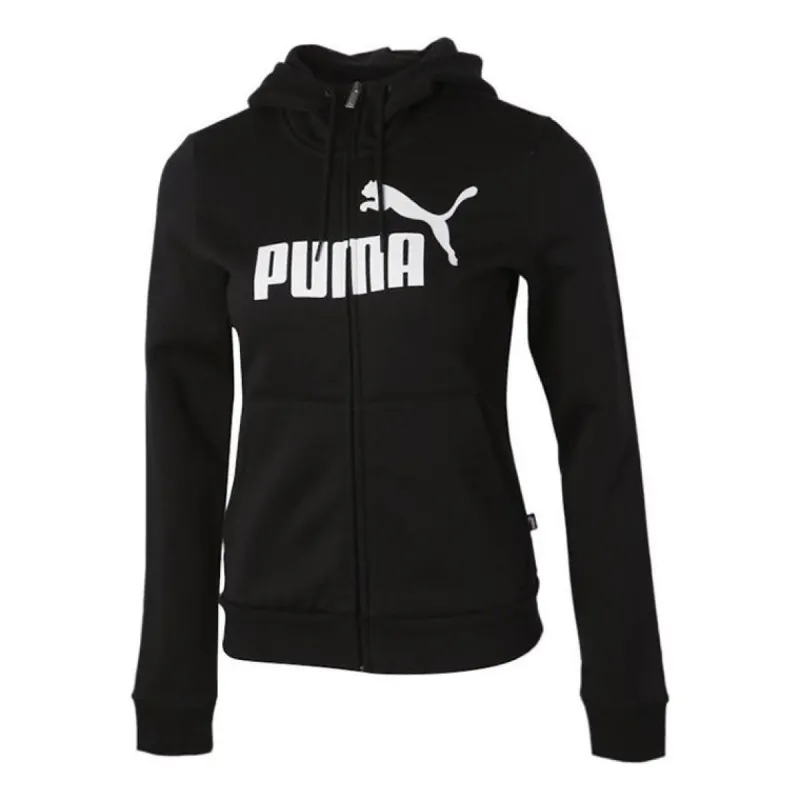 (WMNS) Puma Essentials Full-Zip Hoodie 'Black White' 586547-01 sold by KicksCrew