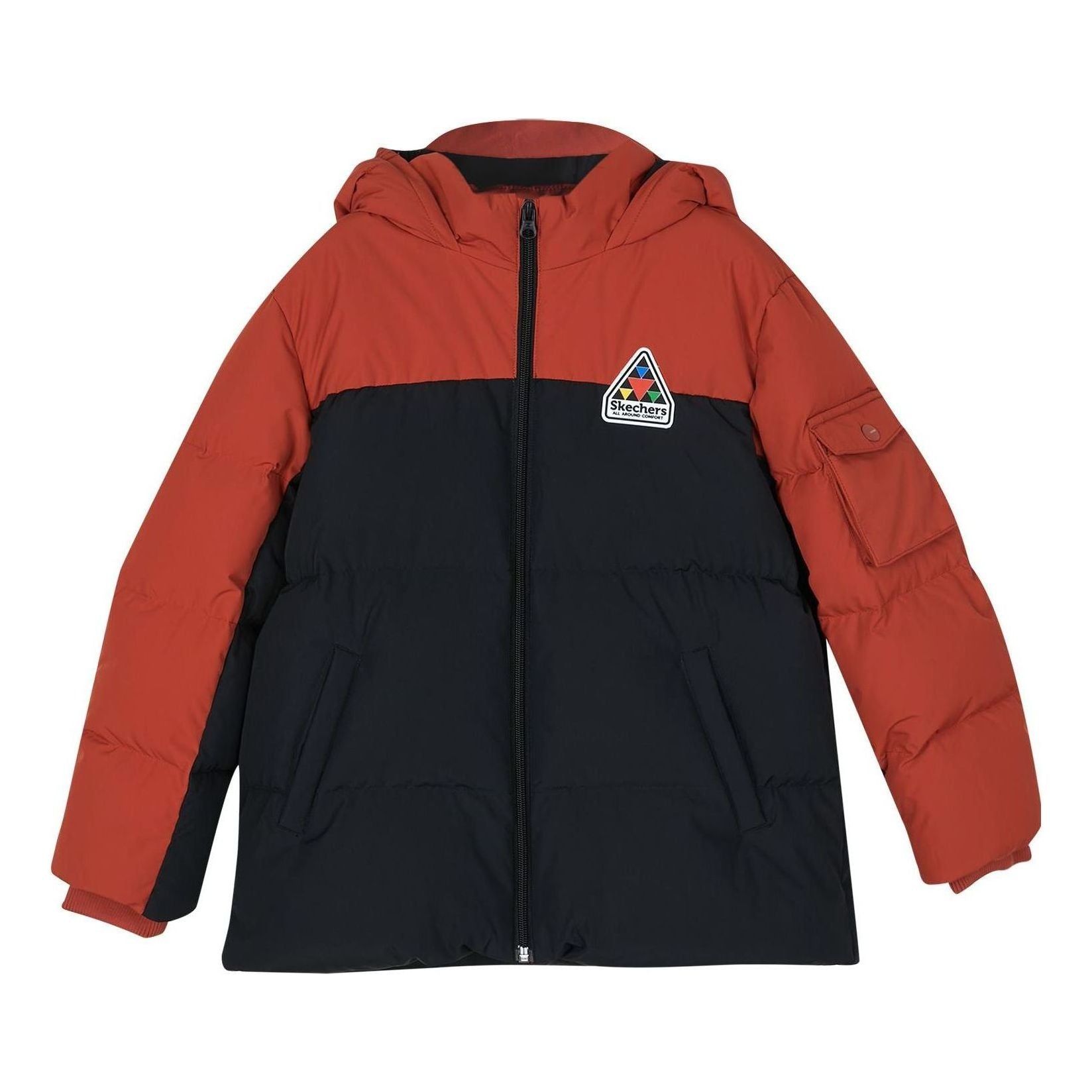 (GS) Skechers Casual Hooded Woven Medium-Length Down Jacket 'Black Red' L423B095-0018 sold by KicksCrew