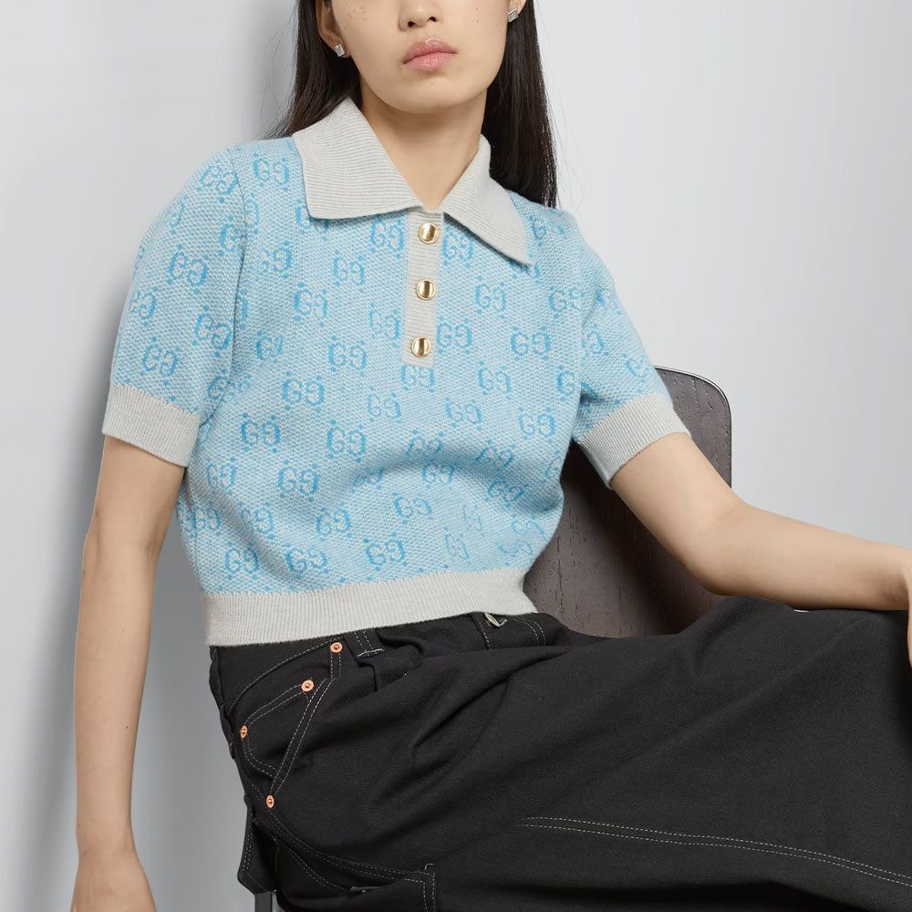(WMNS) Gucci GG Wool Jacquard Polo 'Light Blue' 773631-XKDK5-4576 sold by KicksCrew product image thumbnail 2
