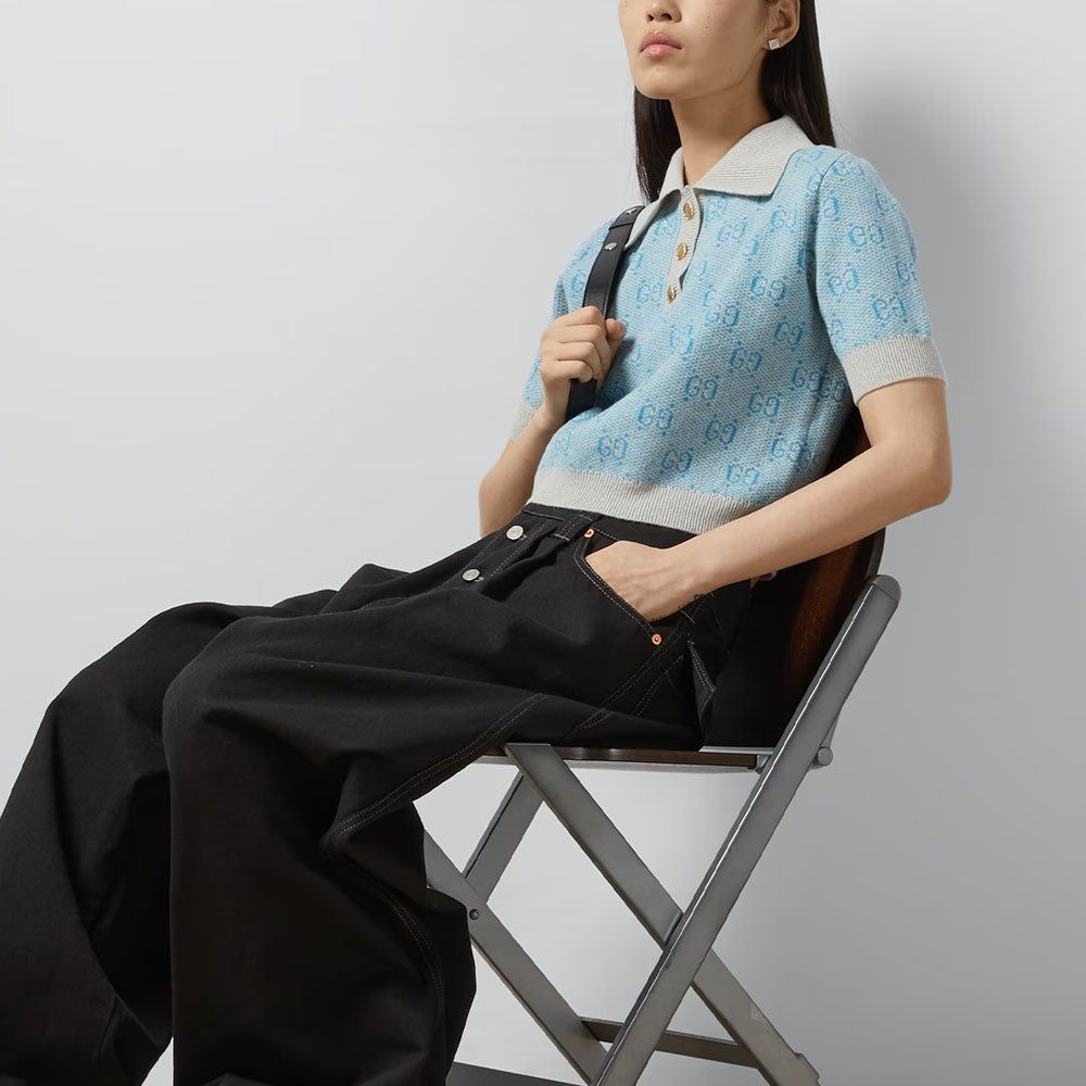 (WMNS) Gucci GG Wool Jacquard Polo 'Light Blue' 773631-XKDK5-4576 sold by KicksCrew product image thumbnail 4