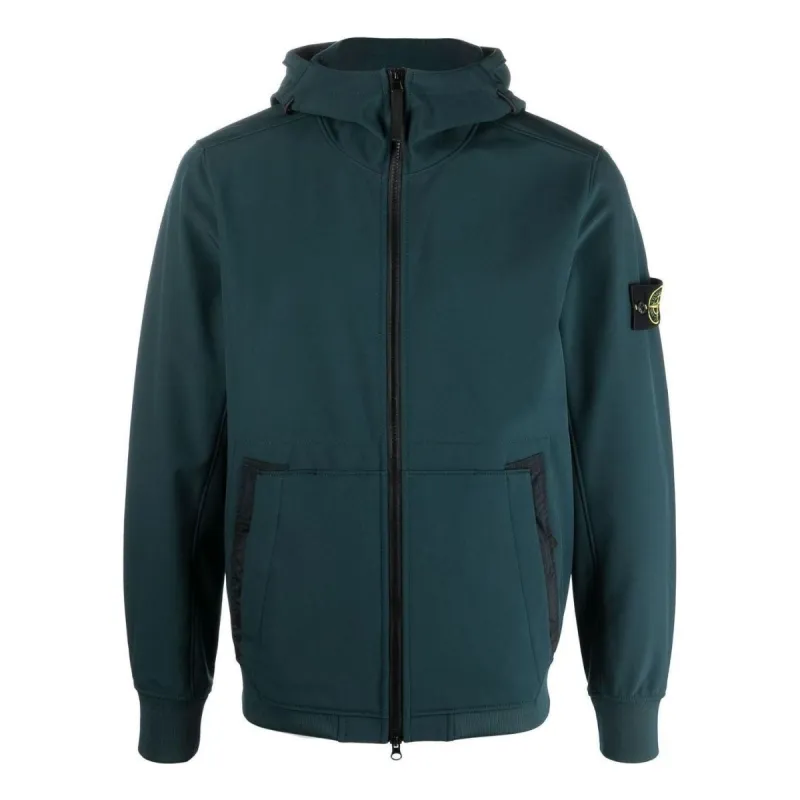 STONE ISLAND Wappen Patch Softshell HoodY Zip-up Jacket 'Dark Green' 7715Q0122-V0057 sold by KicksCrew