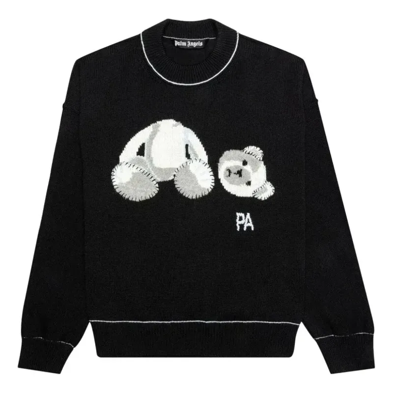 Palm Angels Ice Bear Sweater 'Black White' PMHE007E20KNI0011001 sold by KicksCrew