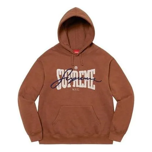 Supreme Embroidered Chenille Hooded Sweatshirt 'Brown White' SUP-SS22-188 sold by KicksCrew