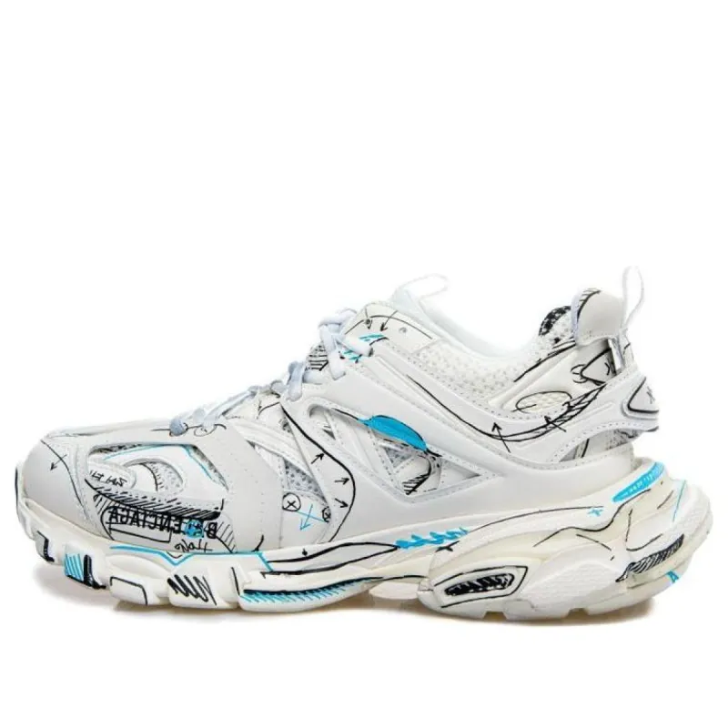 Balenciaga Track 1.0 Sneakers ' White Blue Mesh and Nylon Graffiti' 542023W3SRA9014 sold by KicksCrew