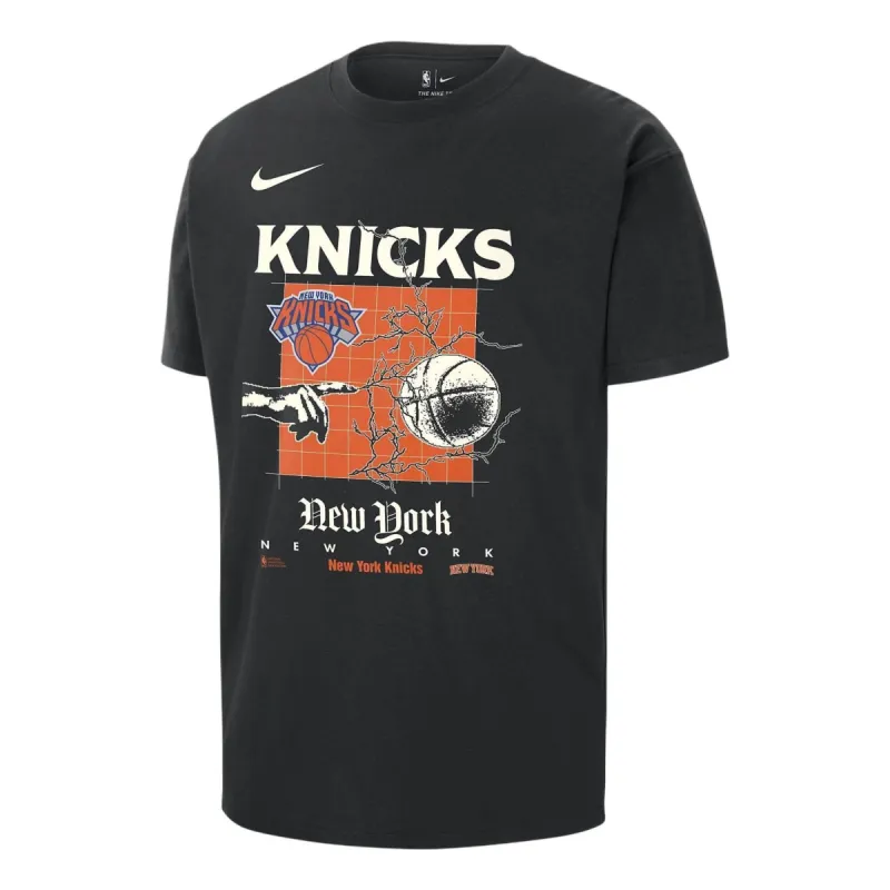 Nike NBA Max90 New York Knicks Courtside T-shirt 'Black' FQ6110-010 sold by KicksCrew