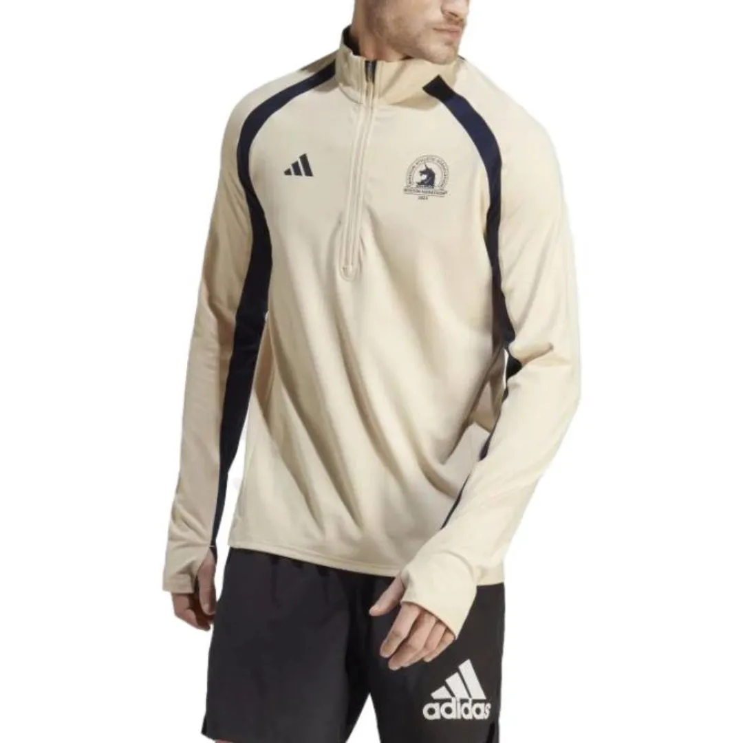 adidas Boston Marathon 1/2-Zip Long Sleeve Running T-Shirt 'Beige Black' HY3259 sold by KicksCrew product image thumbnail 3