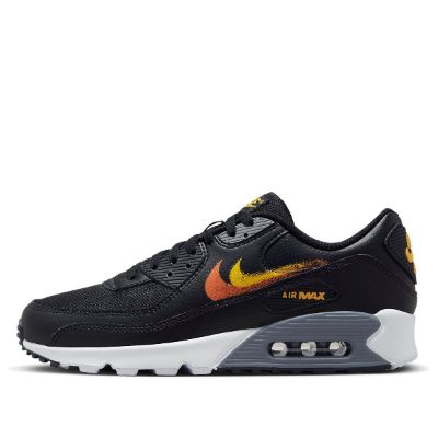 Nike Air Max 90 'Spray Paint Swoosh - Black Gold Orange' FJ4229-001 sold by KicksCrew