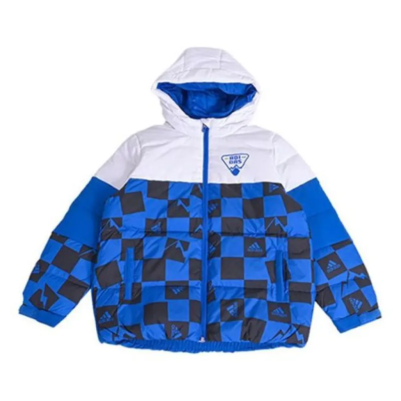 (GS) adidas Originals Long Down jacket 'Blue White' IN5205 sold by KicksCrew