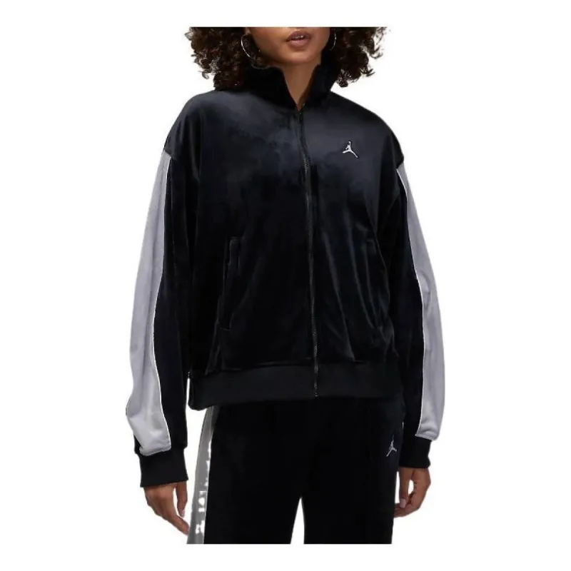 (WMNS) Air Jordan Velour Track Jacket 'Black Grey' DV1396-010 sold by KicksCrew