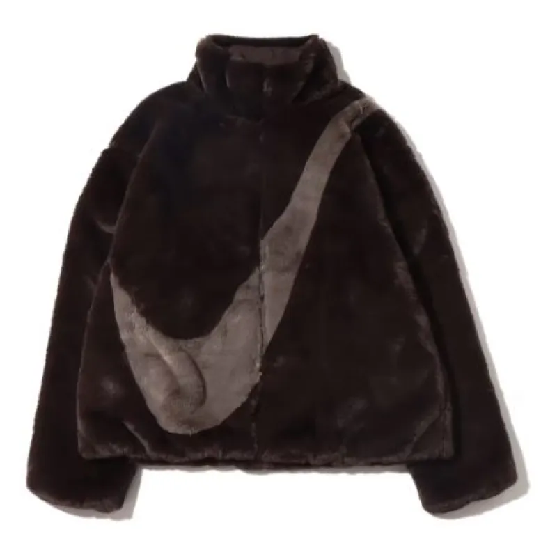 (WMNS) Nike Oversized Swoosh Logo Jacket Asia Sizing 'Velvet Brown' DO3792-220 sold by KicksCrew