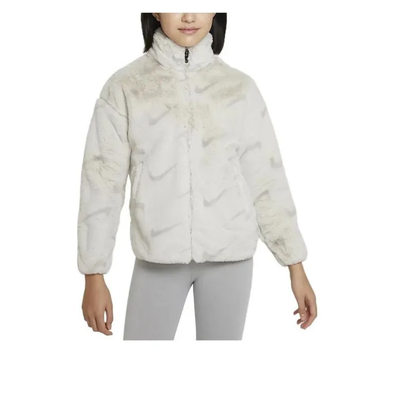 (GS) Nike Sportswear Faux Fur Jacket 'White Grey' DV3252-072 sold by KicksCrew