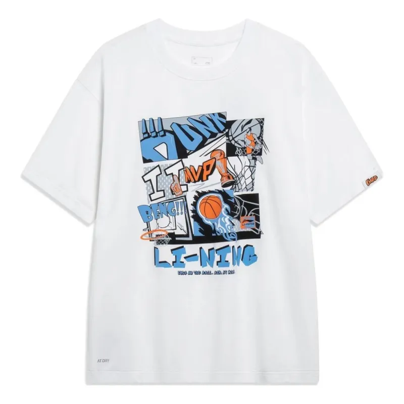 Li-Ning Hoops Comic Graphic T-shirt 'White' AHSUD81-1 sold by KicksCrew