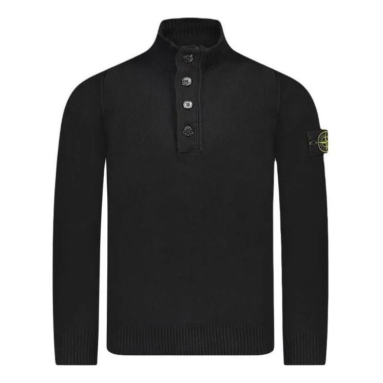 STONE ISLAND Wappen Patch High Neck Half Button Knit 'Black' 7915540A3-A0029 sold by KicksCrew