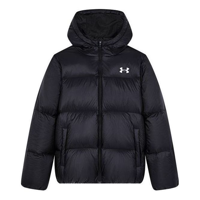(GS) Under Armour Warm Hooded Short-Length Down Jacket 'White Black' 224210605 sold by KicksCrew