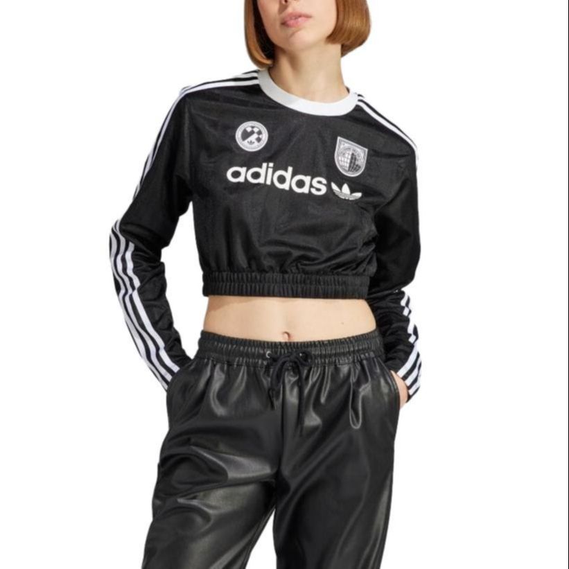 WMNS) adidas Long Sleeve Crop Tee 'Black' IR9802 | Parallel