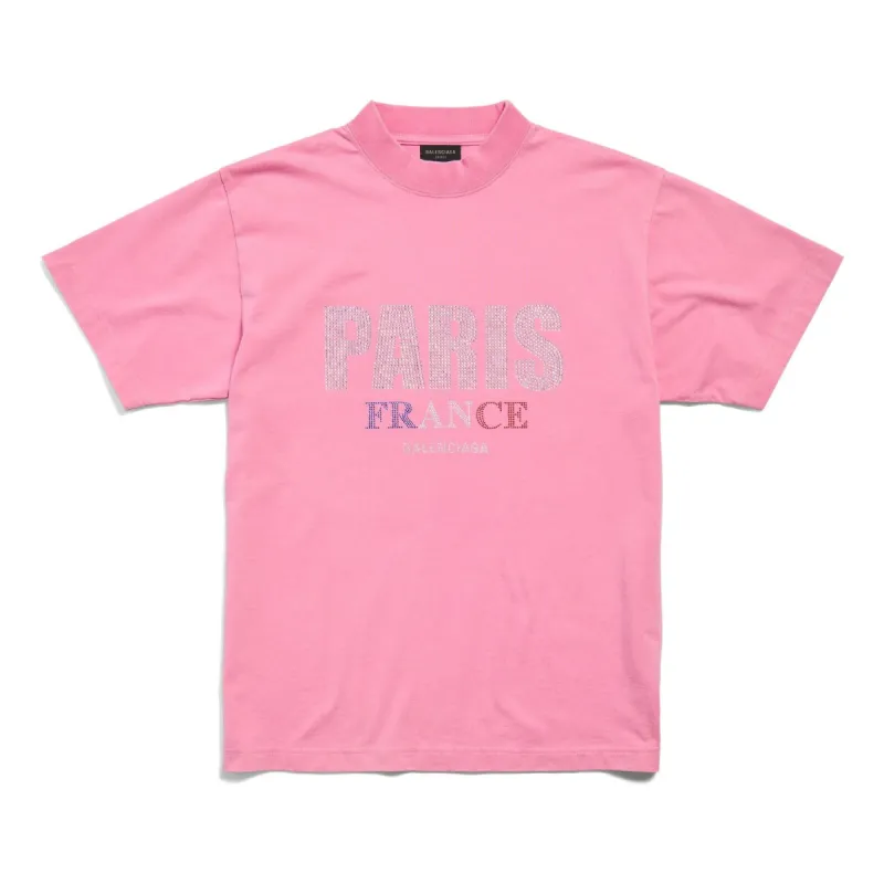 (WMNS) Balenciaga Paris Strass T-shirt Small Fit 'Pink Faded' 809122TRVL59568 sold by KicksCrew