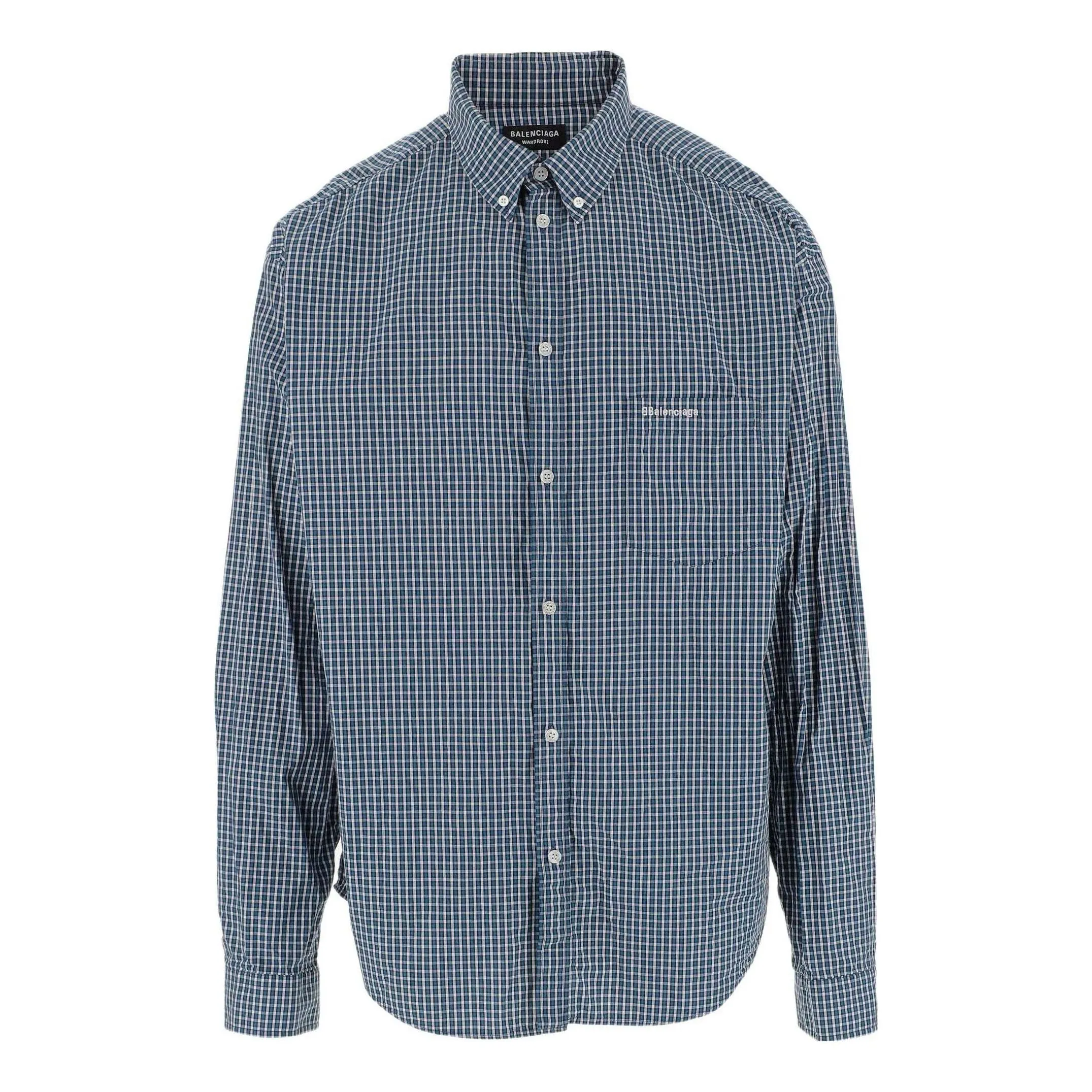 Balenciaga Checked Long Sleeve Shirt 'Blue' 690340TMM373768 sold by KicksCrew