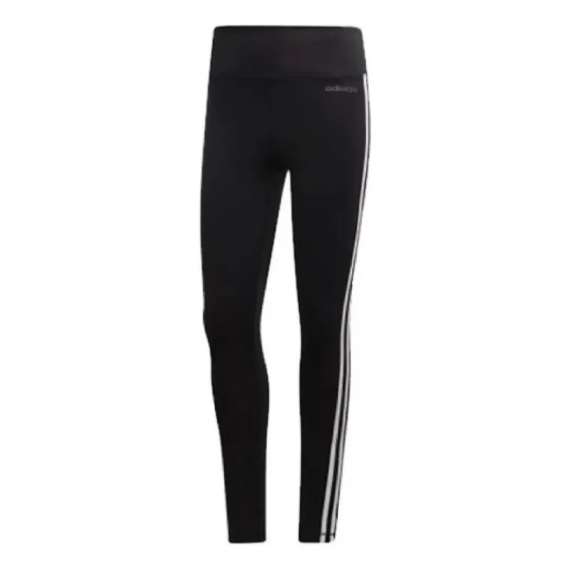 (WMNS) adidas Designed 2 Move 3-Stripes High-Rise Long Tights Asia Sizing 'Black White' DU2040 sold by KicksCrew