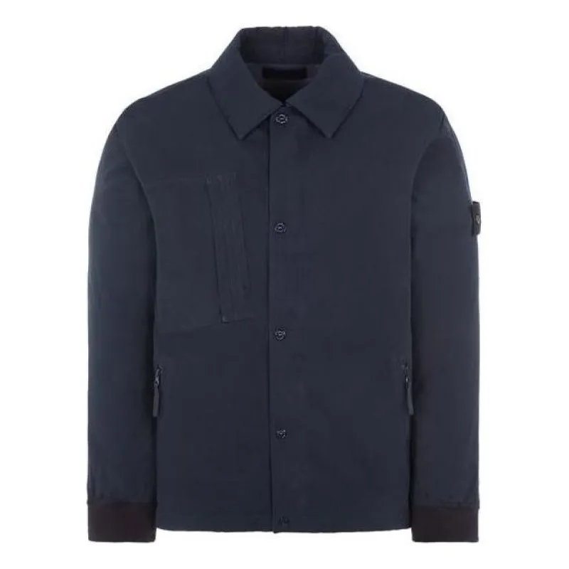 STONE ISLAND Compass-Patch Button-Up Down Shirt 'Navy' 7915422F1-V0020 sold by KicksCrew