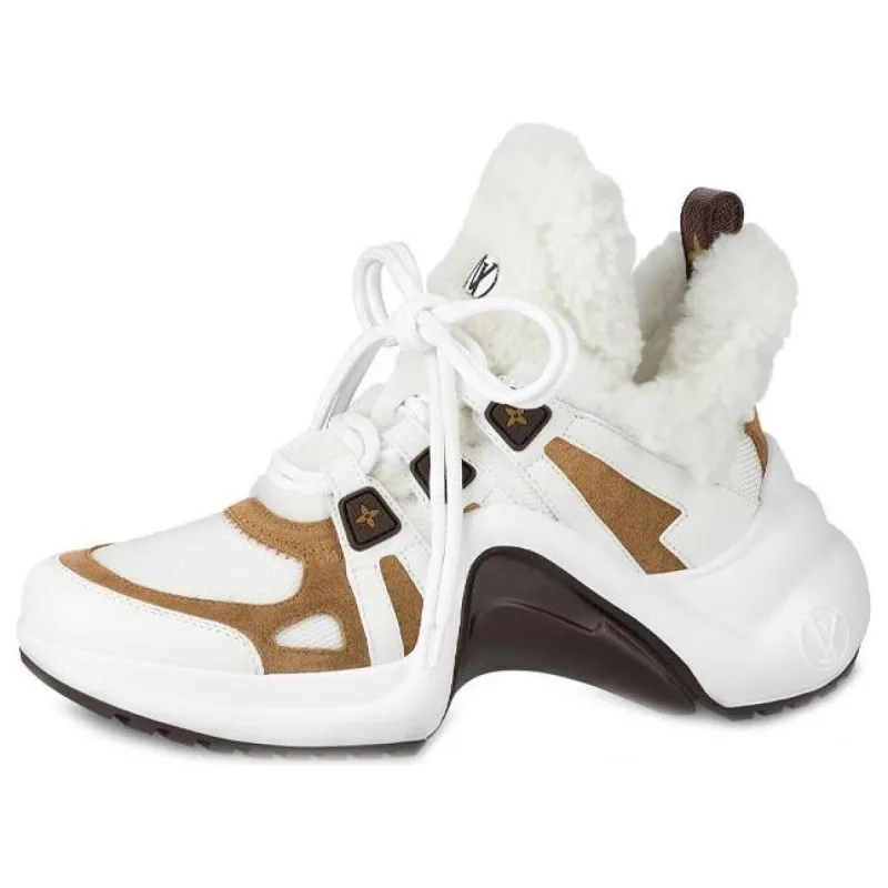 (WMNS) LOUIS VUITTON LV Archlight Shearling Sneakers 'White Brown' 1AACQS sold by KicksCrew