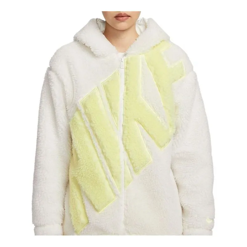 (WMNS) Nike Logo Sherpa Jacket 'White Yellow' FB8696-133 sold by KicksCrew