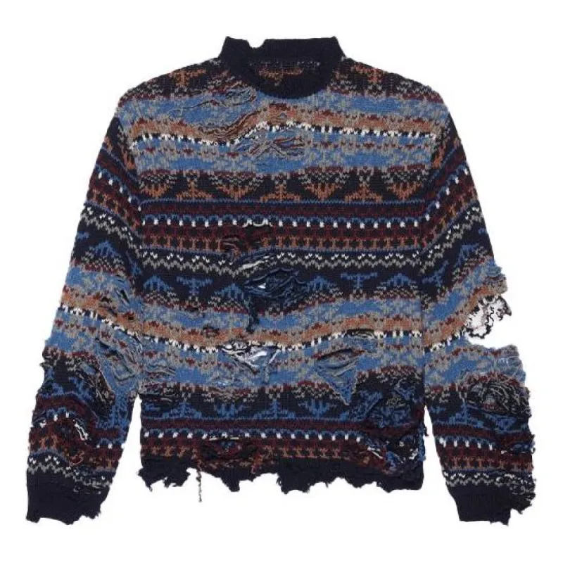 Balenciaga Destroyed Fair Isle Wool-Blend Jumper 'Blue' 662518T16028088 sold by KicksCrew