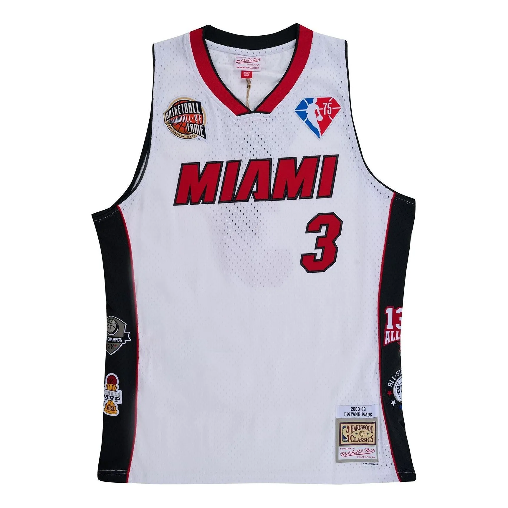 Mitchell & Ness x NBA Miami Heat Hall Of Fame Swingman Jersey 'Dwyane Wade 3' SMJY6865-MHEYYDWAWHIT sold by KicksCrew