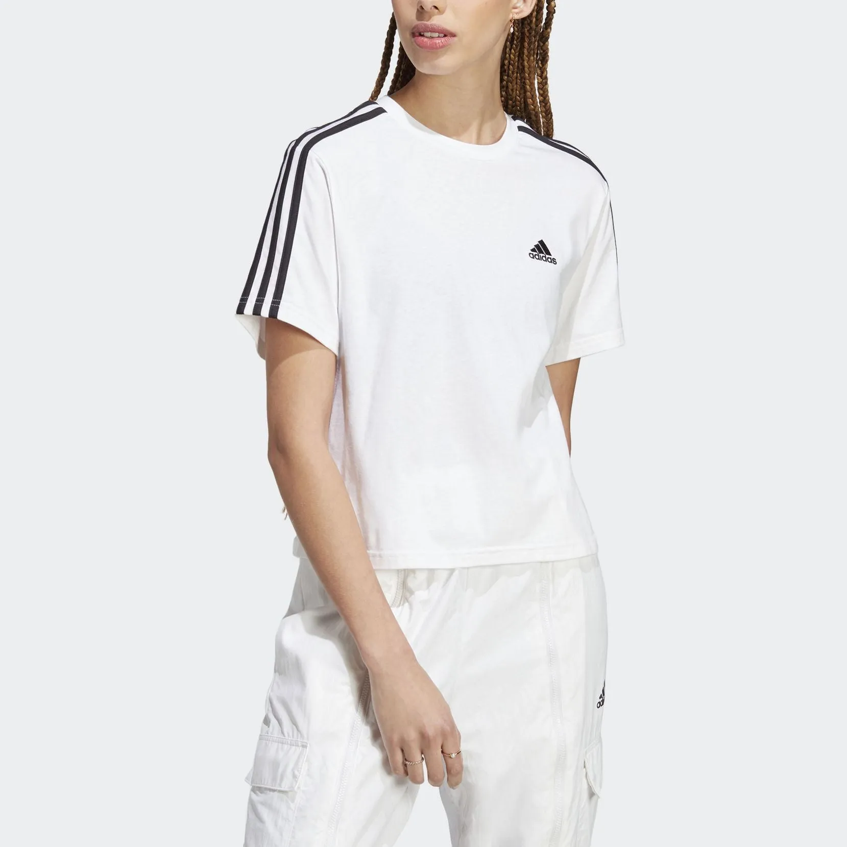 (WMNS) adidas Essentials 3-Stripes Single Jersey Crop Top Asia Sizing 'White' HR4915 sold by KicksCrew product image thumbnail 4