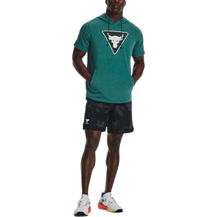 Under Armour Project Rock Terry Short Sleeve Hoodie 'Teal' 1378019-722 sold by KicksCrew product image thumbnail 5