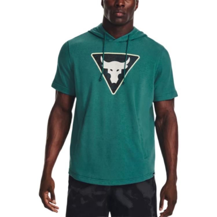 Under Armour Project Rock Terry Short Sleeve Hoodie 'Teal' 1378019-722 sold by KicksCrew product image thumbnail 3