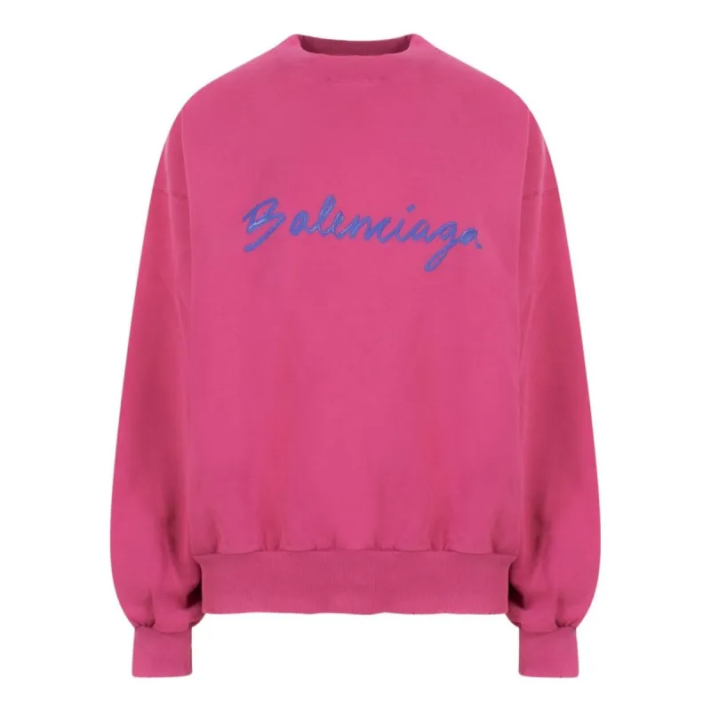(WMNS) Balenciaga Script Logo Crewneck Sweatshirt 'Dark Fuchsia' 697869TMVB50507 sold by KicksCrew