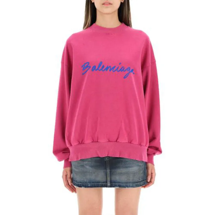 (WMNS) Balenciaga Script Logo Crewneck Sweatshirt 'Dark Fuchsia' 697869TMVB50507 sold by KicksCrew product image thumbnail 3