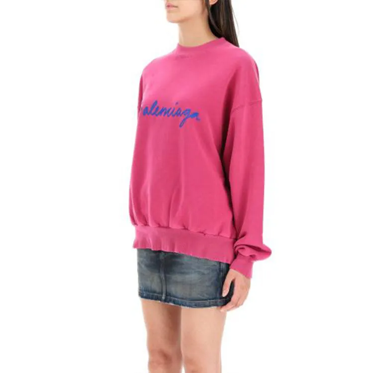 (WMNS) Balenciaga Script Logo Crewneck Sweatshirt 'Dark Fuchsia' 697869TMVB50507 sold by KicksCrew product image thumbnail 4