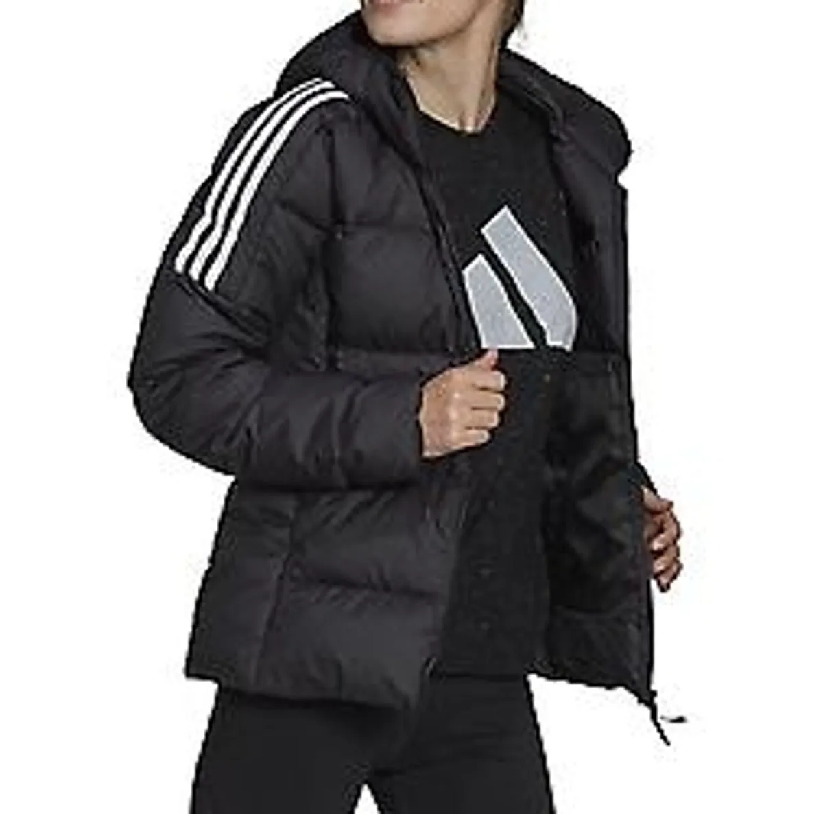 (WMNS) adidas Essentials Midweight Down Hooded Jacket 'Black' GT9175 sold by KicksCrew product image thumbnail 2