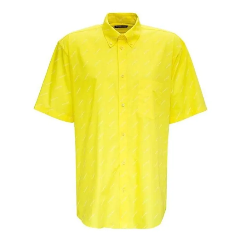 Balenciaga All Over Logo Shirt 'Yellow White' 534332TBL967201 sold by KicksCrew