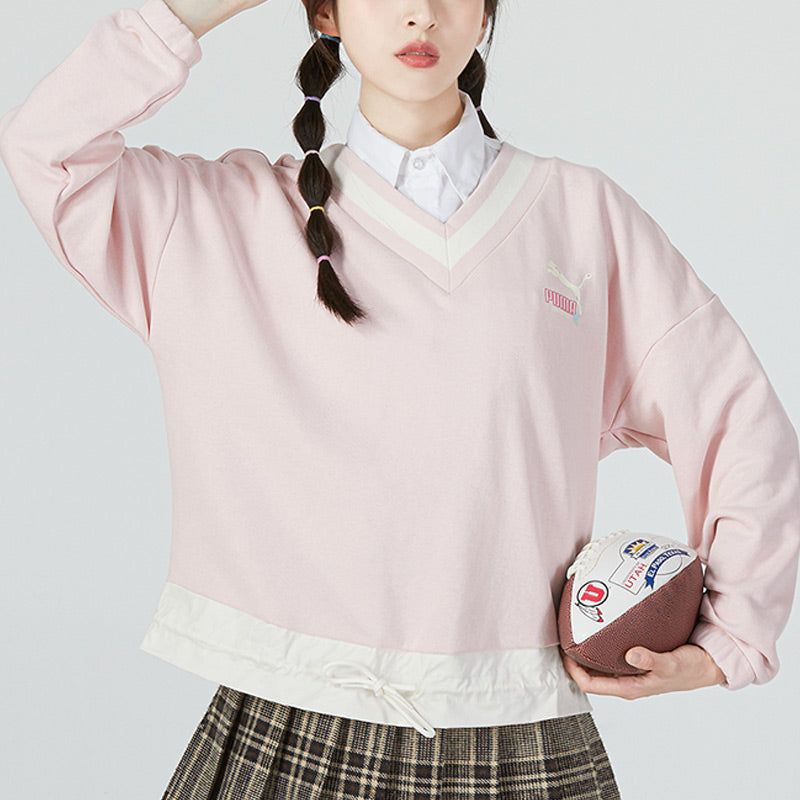 (WMNS) Puma Logo V neck Sweatshirt 'Pink' 537524-88 sold by KicksCrew product image thumbnail 3