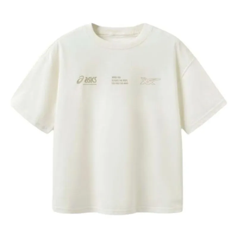 (GS) ASICS Multi-Logo T-Shirt 'White Beige' 332241173095-8853 sold by KicksCrew