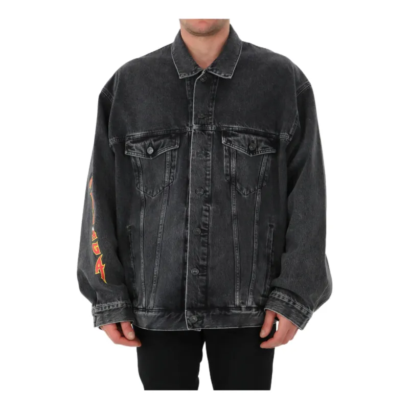 Balenciaga Metallica Oversized Denim Jacket 'Washed Black Orange' 694504TBP471055 sold by KicksCrew