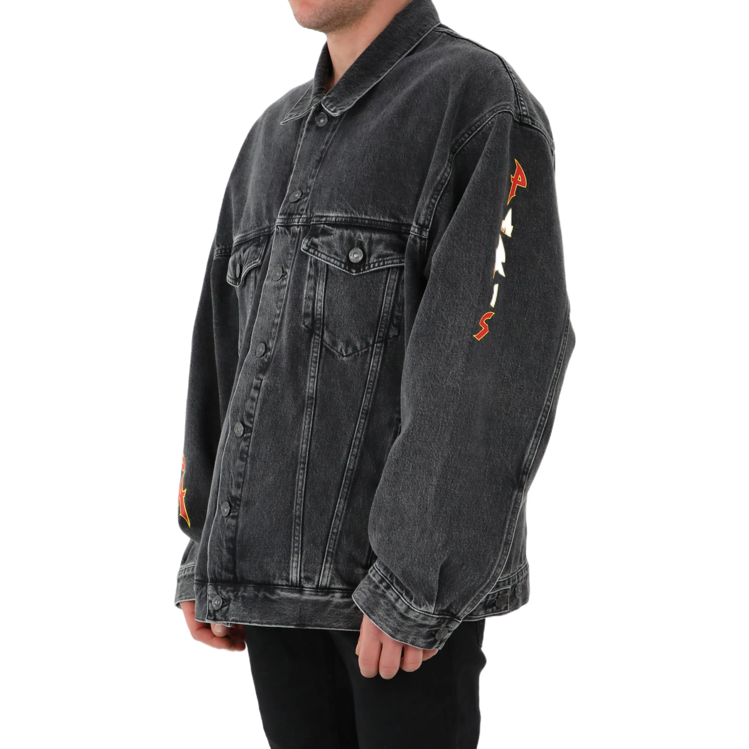Balenciaga Metallica Oversized Denim Jacket 'Washed Black Orange' 694504TBP471055 sold by KicksCrew product image thumbnail 3