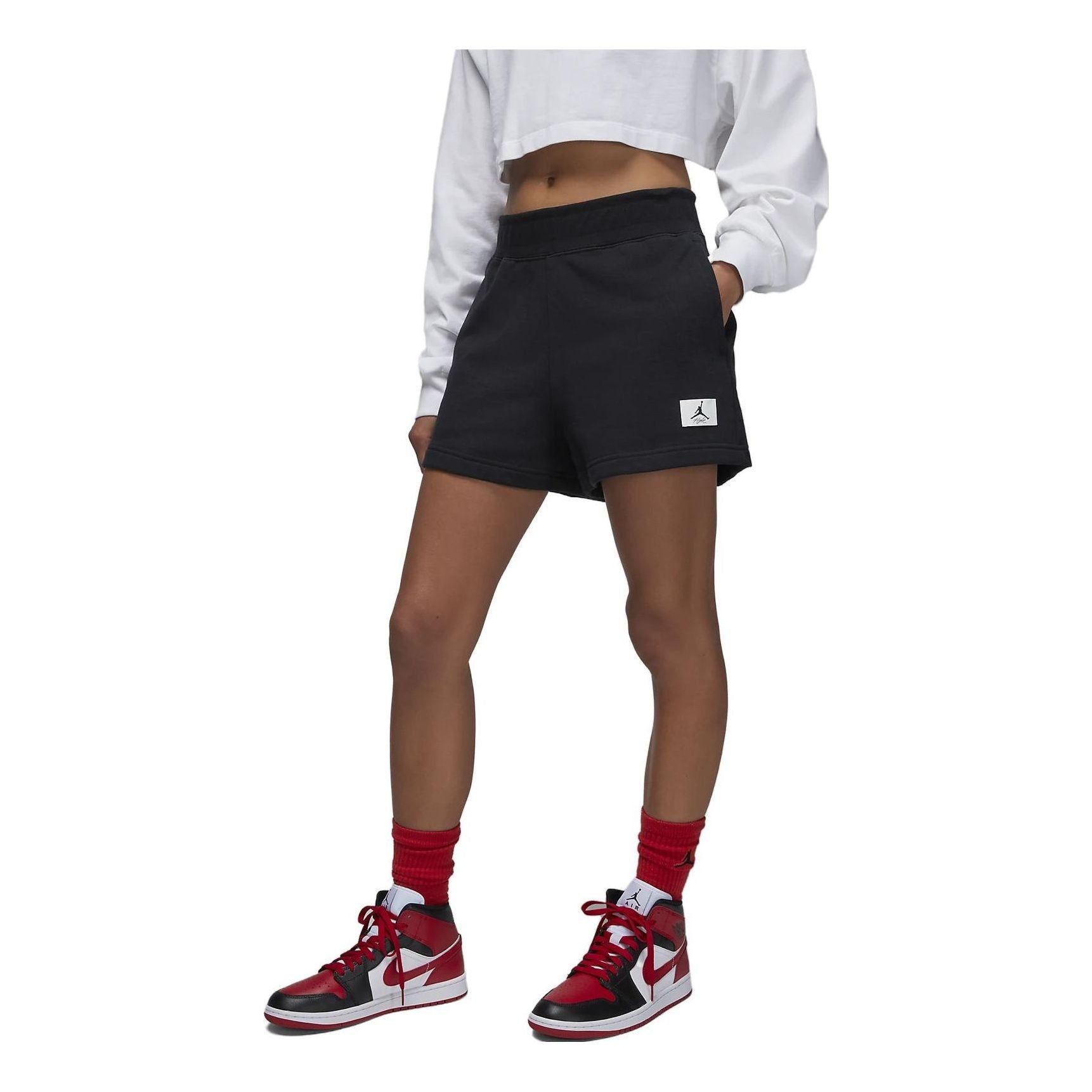 (WMNS) Air Jordan Flight Fleece Colour-Block Shorts 'Black' DX0391-010 sold by KicksCrew