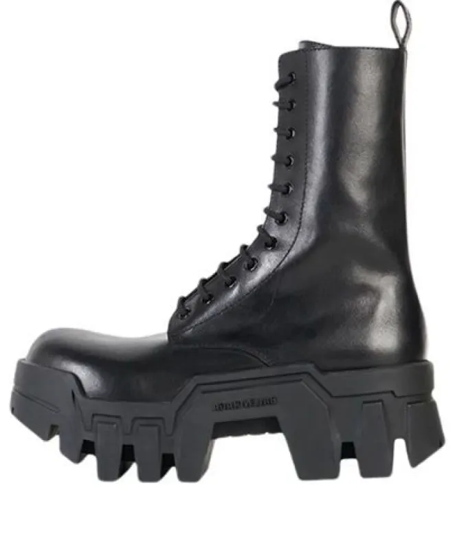 (WMNS) Balenciaga Bulldozer Lace Up Boot 'Black Vegetal Calfskin' 671554WBCQ01000 sold by KicksCrew
