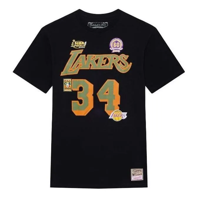 Mitchell & Ness x NBA Los Angeles Lakers Script T-shirt 'Shaquille O'neal 34' BNN3DP22083-LALBLCKSON sold by KicksCrew
