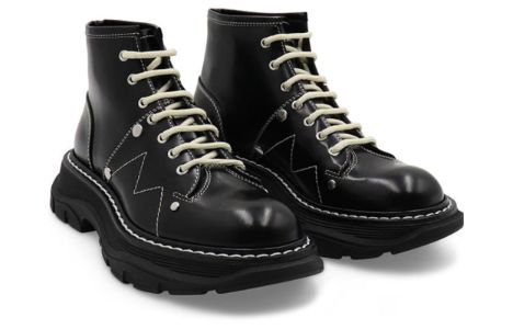(WMNS) Alexander McQueen Tread Lace Up Boot 'Black Silver' 595469WHQSG1090 sold by KicksCrew
