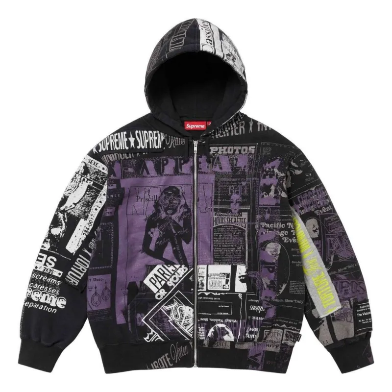 Supreme Collage Zi[p Up Hooded Sweatshirt 'Black Purple White' SUP-SS24-223 sold by KicksCrew