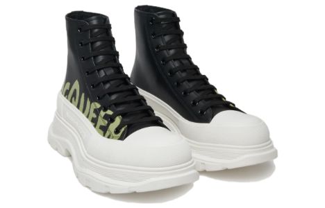 Alexander McQueen Tread Slick Lace-up High Top Shoes 'Black White' 777960WIAT61680 sold by KicksCrew