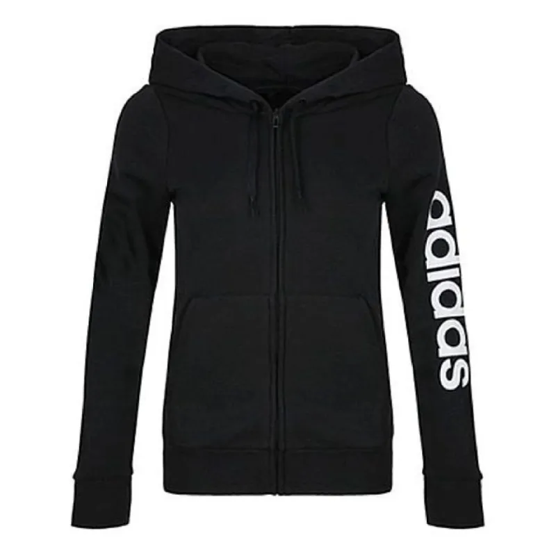 (WMNS) adidas Essentials Linear Hoodie Asia Sizing 'Black White' DP2401 sold by KicksCrew