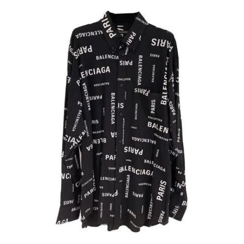 (WMNS) Balenciaga Allover Viscose Long Sleeve Shirt Large Fit 'Black' 658956TPLB41070 sold by KicksCrew
