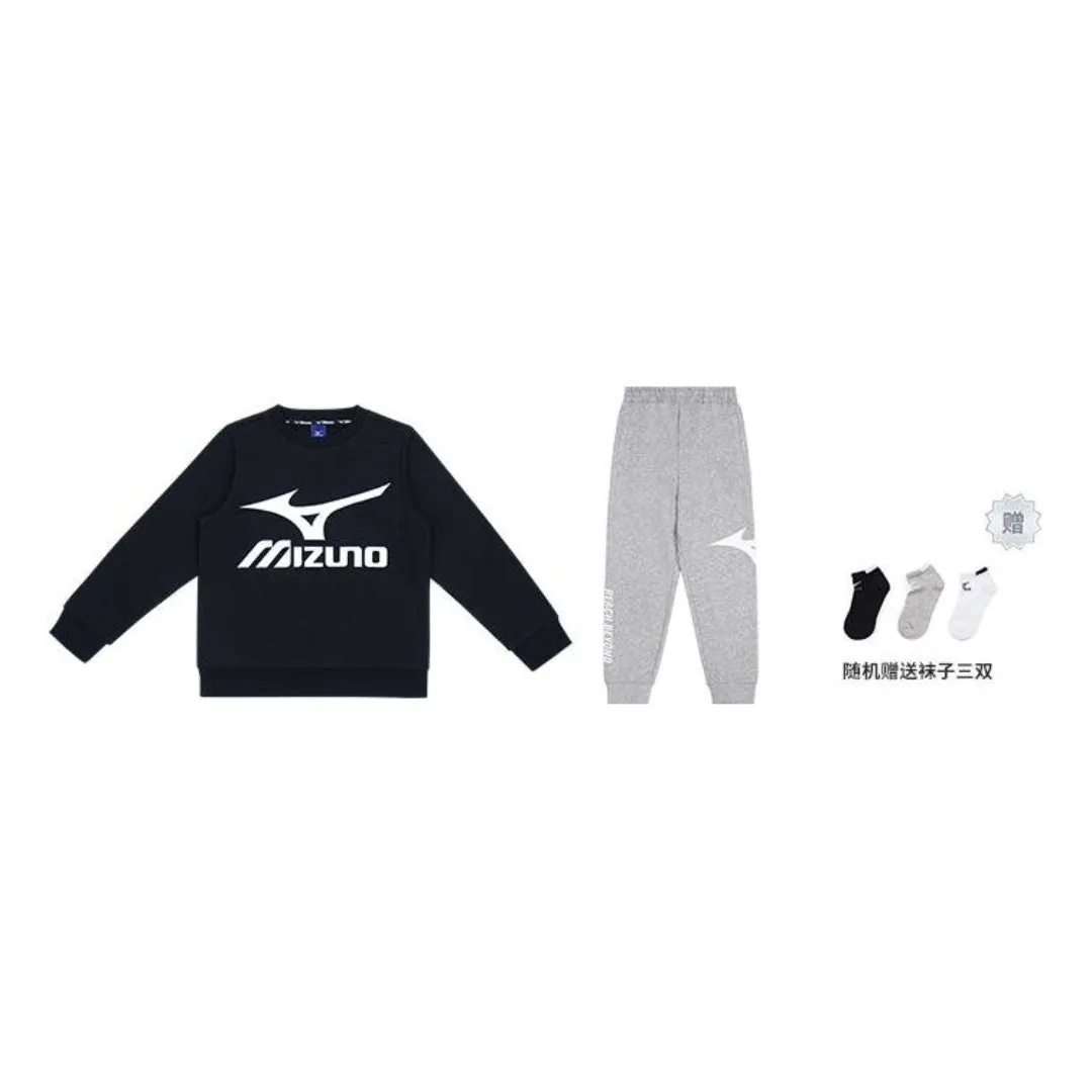 (GS) Mizuno Solid Color Letter Print Sweatshirt Set 'Black Grey' 32CF3917-TZ sold by KicksCrew